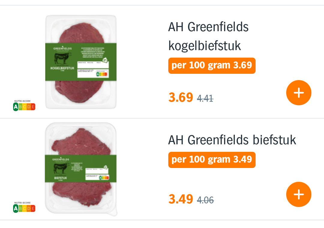 AH Greenfields kogelbiefstuk and biefstuk on Bonus